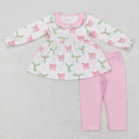 GLP0692 christmas Pink tunic Girls Long Sleeve Pants Outfits