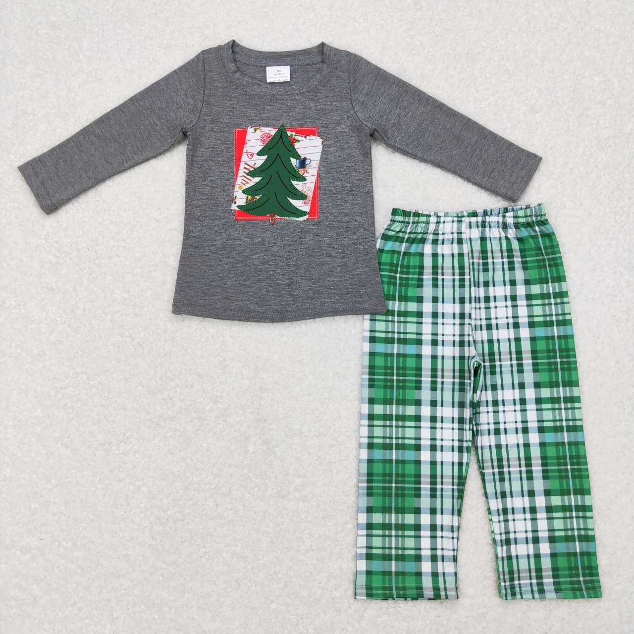 BLP0351 christmas tree grey green Boys Long Sleeve Pants Outfits