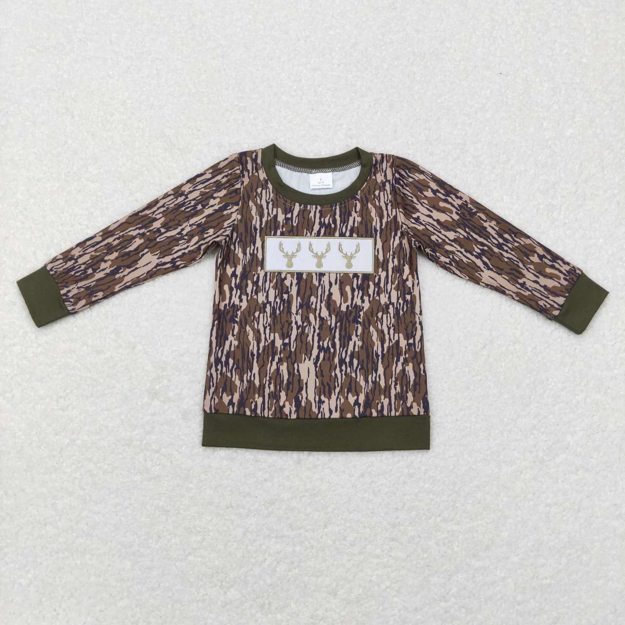 BT0377 Green camo deer Embroidery Girls Long Sleeve Top T-shirts