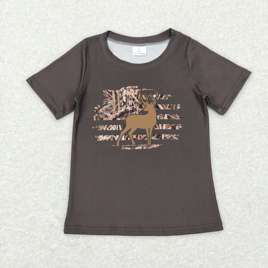 BT0440  brown deer  Boys Short Sleeve Top T-shirts