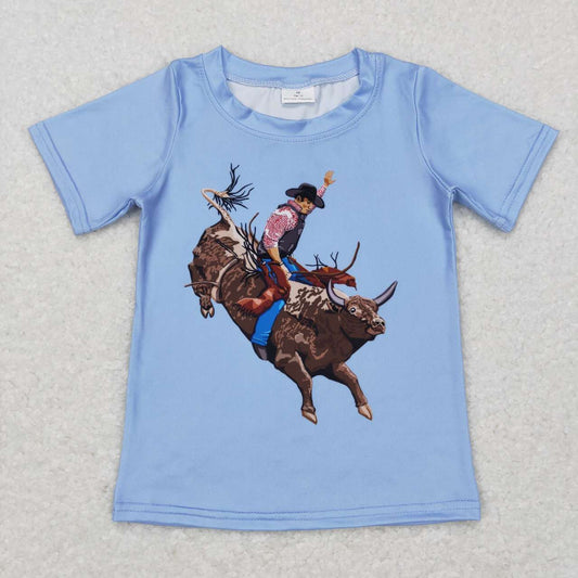 BT0435  blue cowboy rodeo  Boys Short Sleeve Top T-shirts