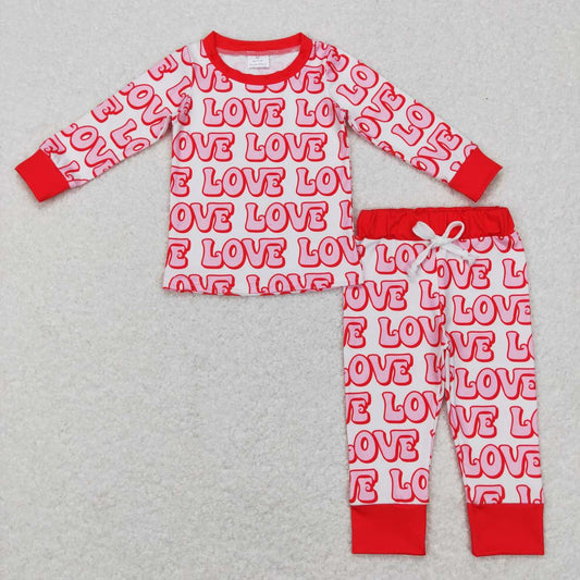 BLP0416  Valentine Pink Love  Girls Long Sleeve Pants Outfits Pajamas