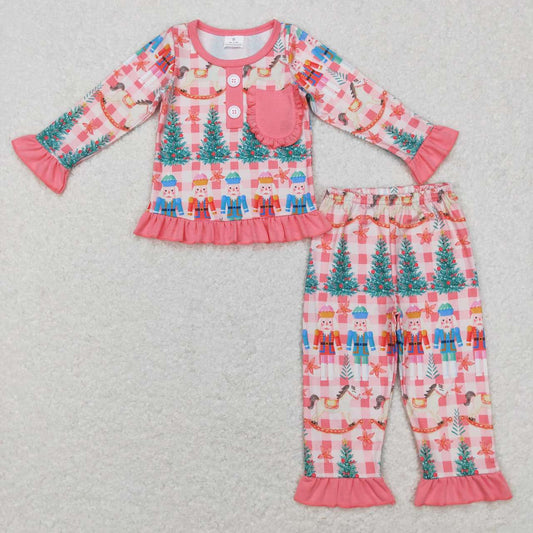 GLP0749 Christmas  Pink tree  Girls Long Sleeve Pants Outfits Pajamas