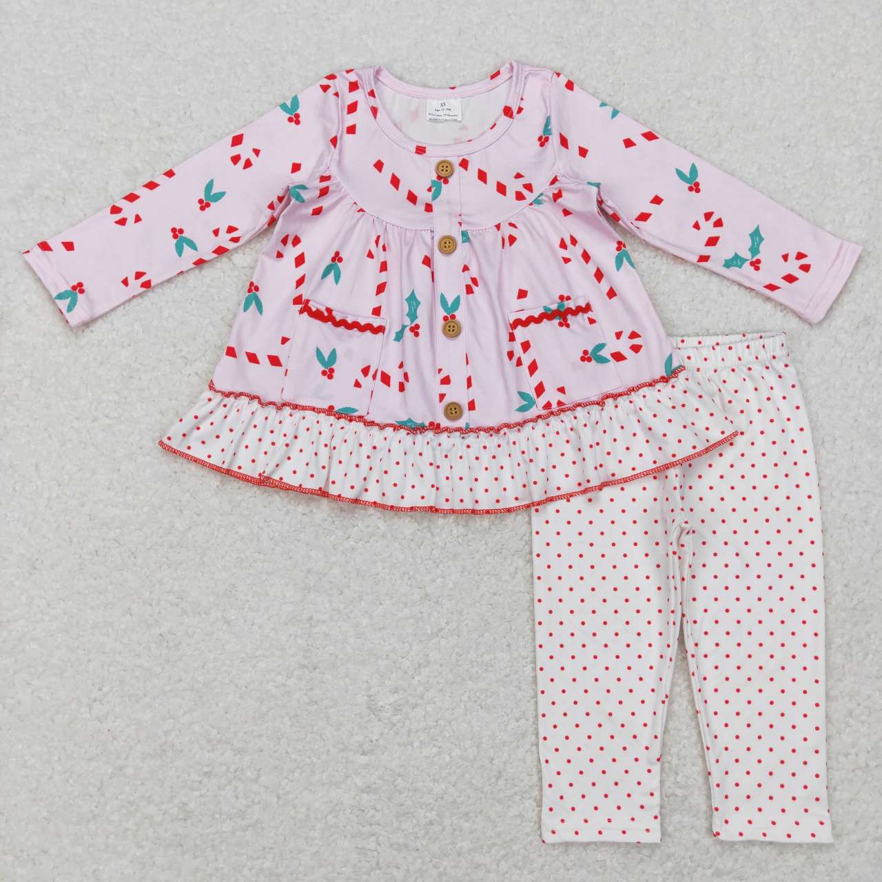 GLP0975  Christmas  Pink Pocket  Girls Long Sleeve Pants Outfits