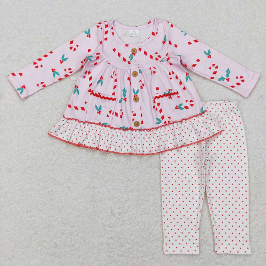 GLP0975  Christmas  Pink Pocket  Girls Long Sleeve Pants Outfits