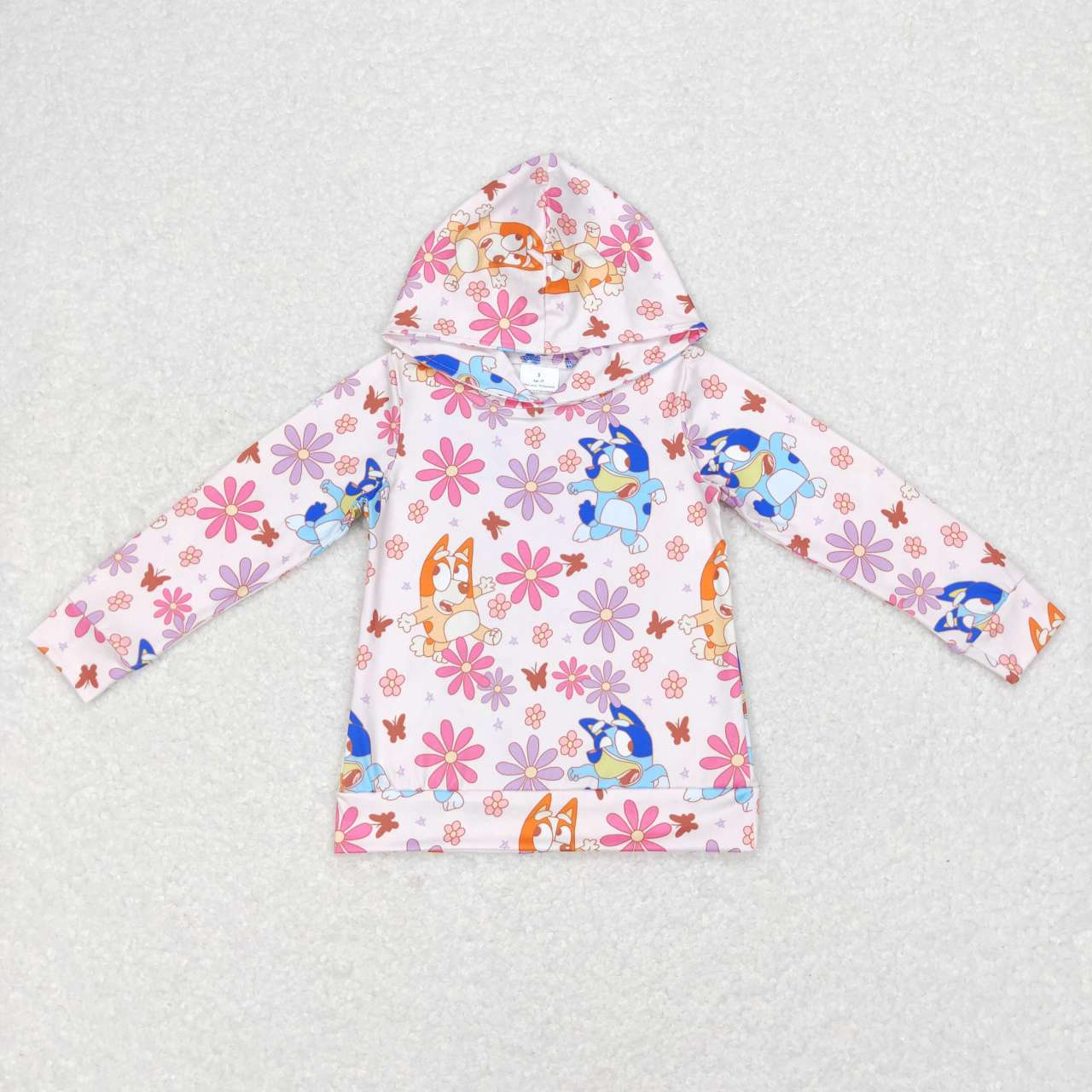 GT0395 Pink Blue Dog  Girls Long Sleeve Hoodies Top