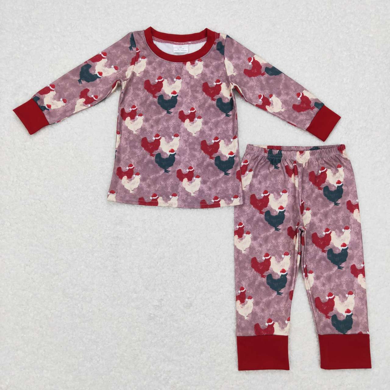 BLP0374 Christmas Red chicken Cartoon Girls Long Sleeve Pants Outfits Pajamas