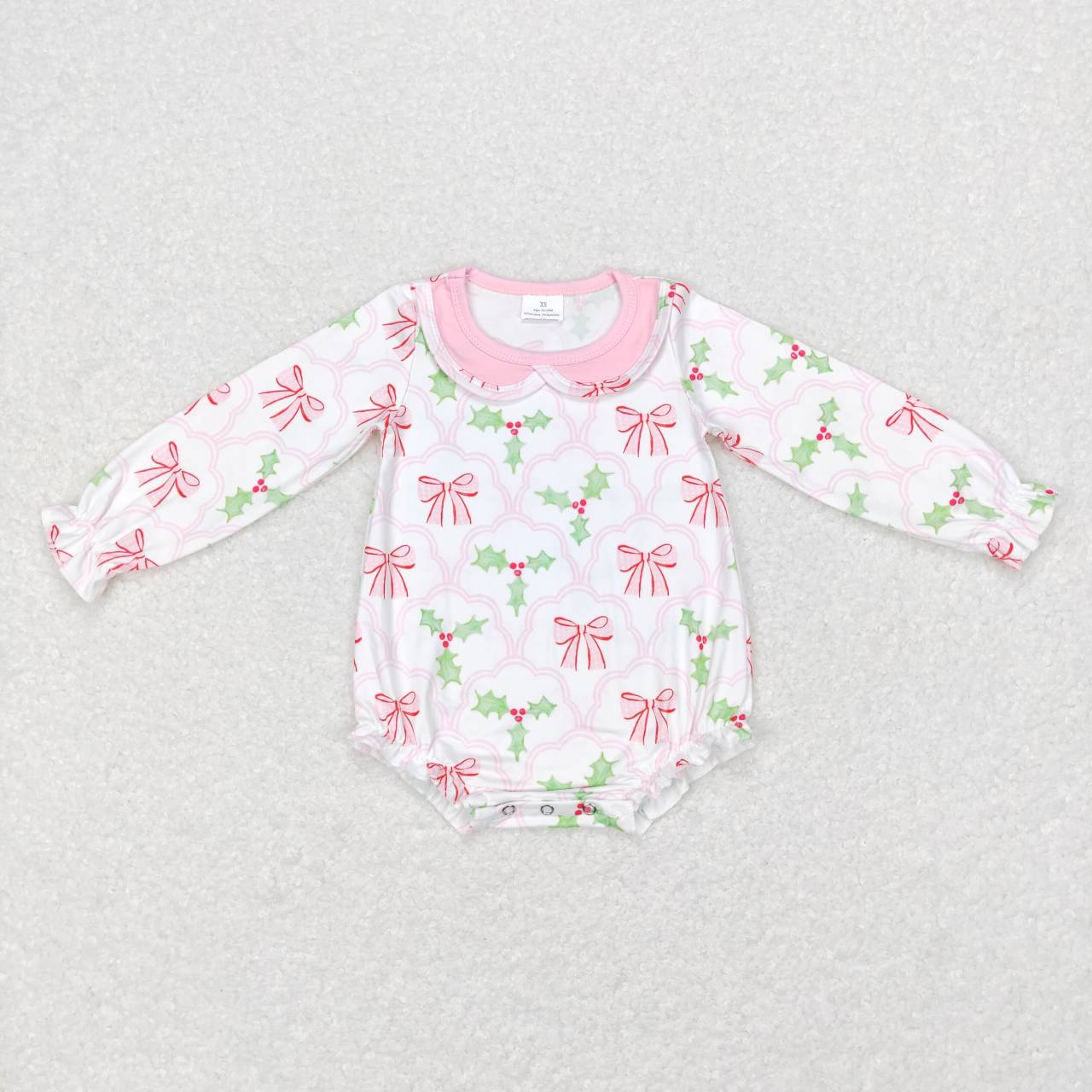 LR0577  Christmas Pink Girls Long Sleeve Romper