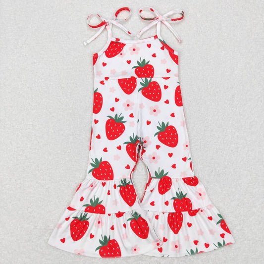 SR0470 Valentine love Pink Strawberry  Girls Short Sleeve Jumpsuit Overall Pants