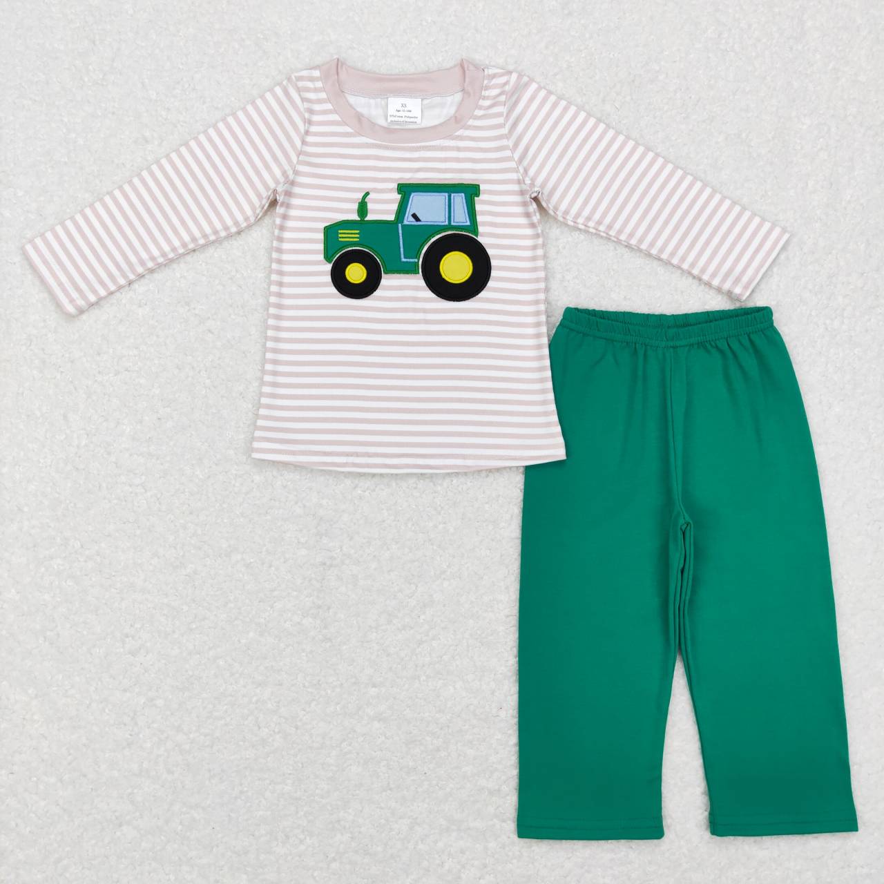 BLP0401 Green Farm Truck   Embroidery  Girls Long Sleeve Pants Outfits