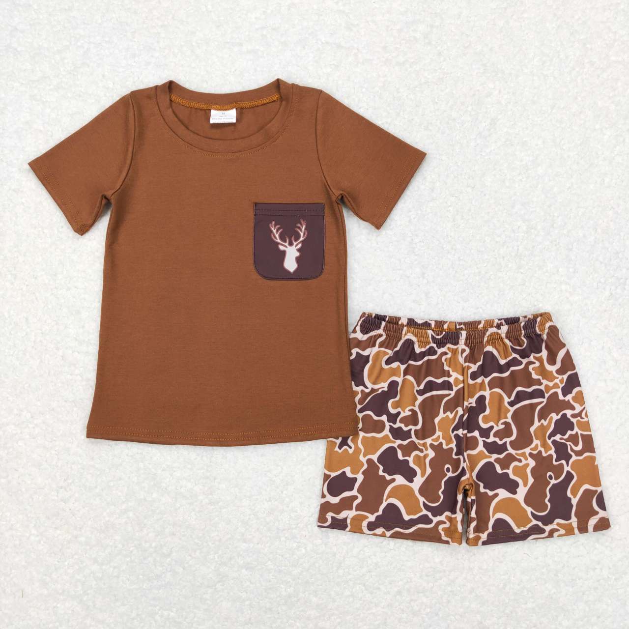 BSSO0302 Christmas Deer camo Pocket Boys Short Sleeve Shorts Outfits