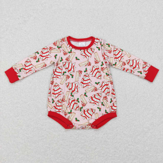 LR0284 Christmas Red Santa tree Cartoon  Girls Long Sleeve Romper