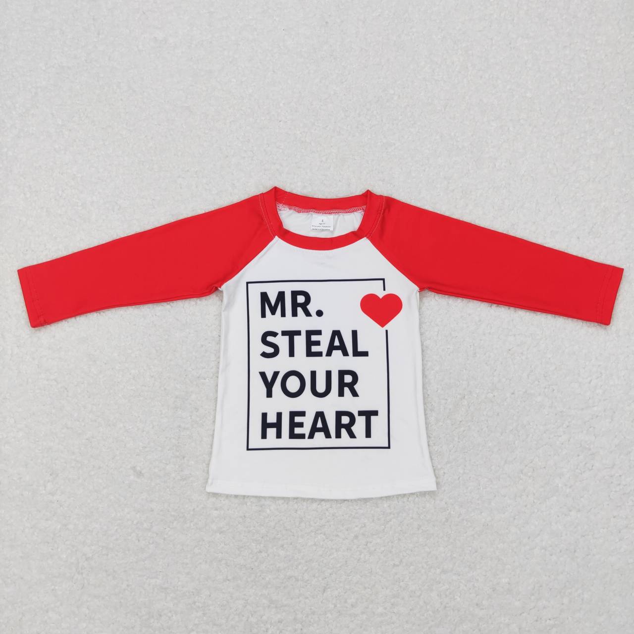 BT0441 Valentine Love Red Mr steal your heart  Boys Short Sleeve Top T-shirts