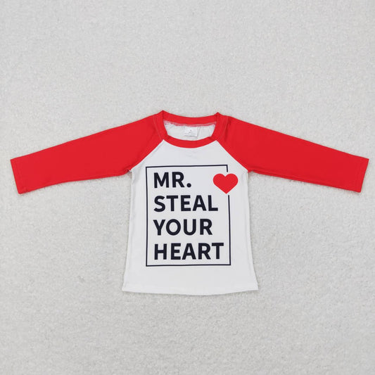 BT0441 Valentine Love Red Mr steal your heart  Boys Short Sleeve Top T-shirts