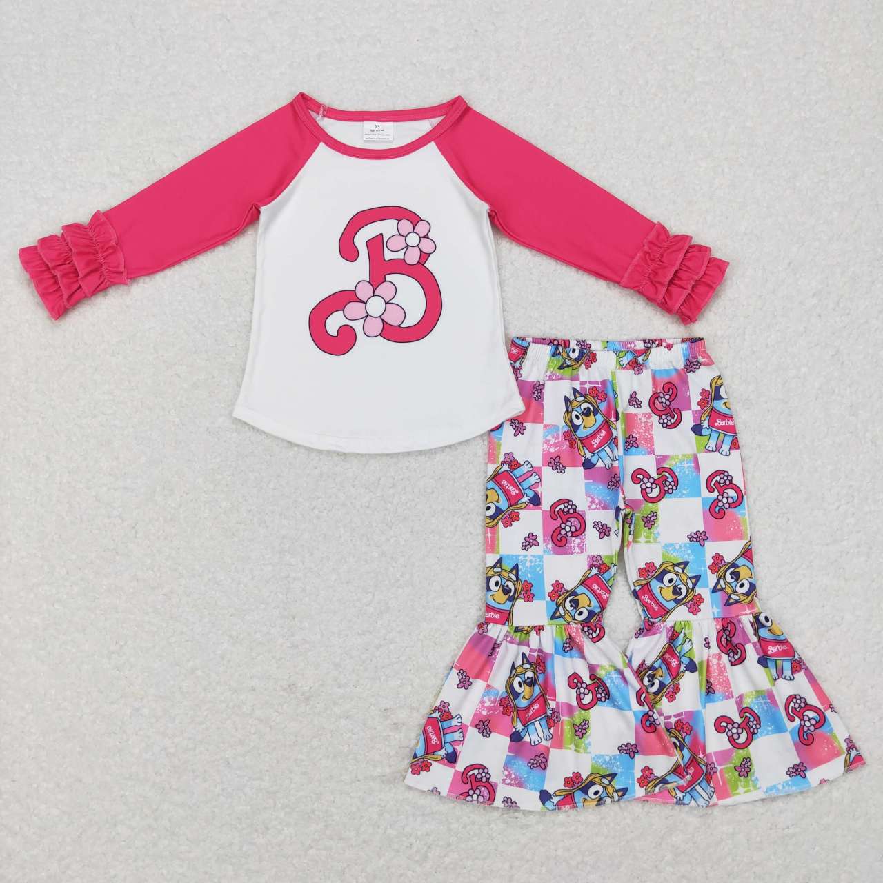 GLP0996 Pink B Blue Dog Cartoon Girls Long Sleeve Pants Outfits