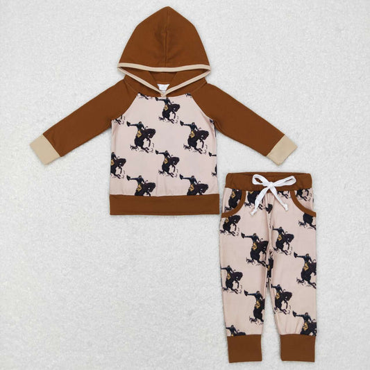 BLP0362 brown rodeo cowboy  Boys Long Sleeve Hoodies Outfits