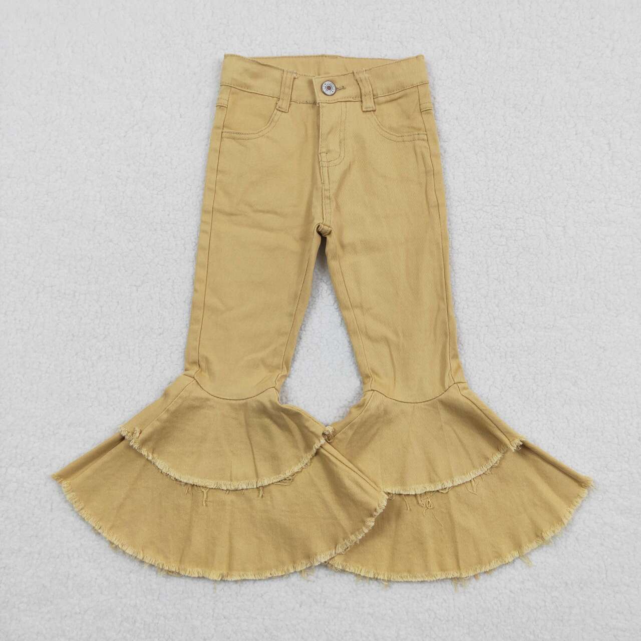 E12-20 Khaki Double Ruffles Denim Jeans