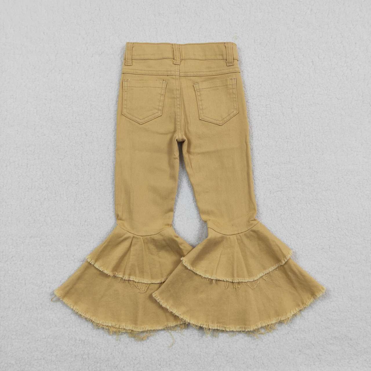 E12-20 Khaki Double Ruffles Denim Jeans