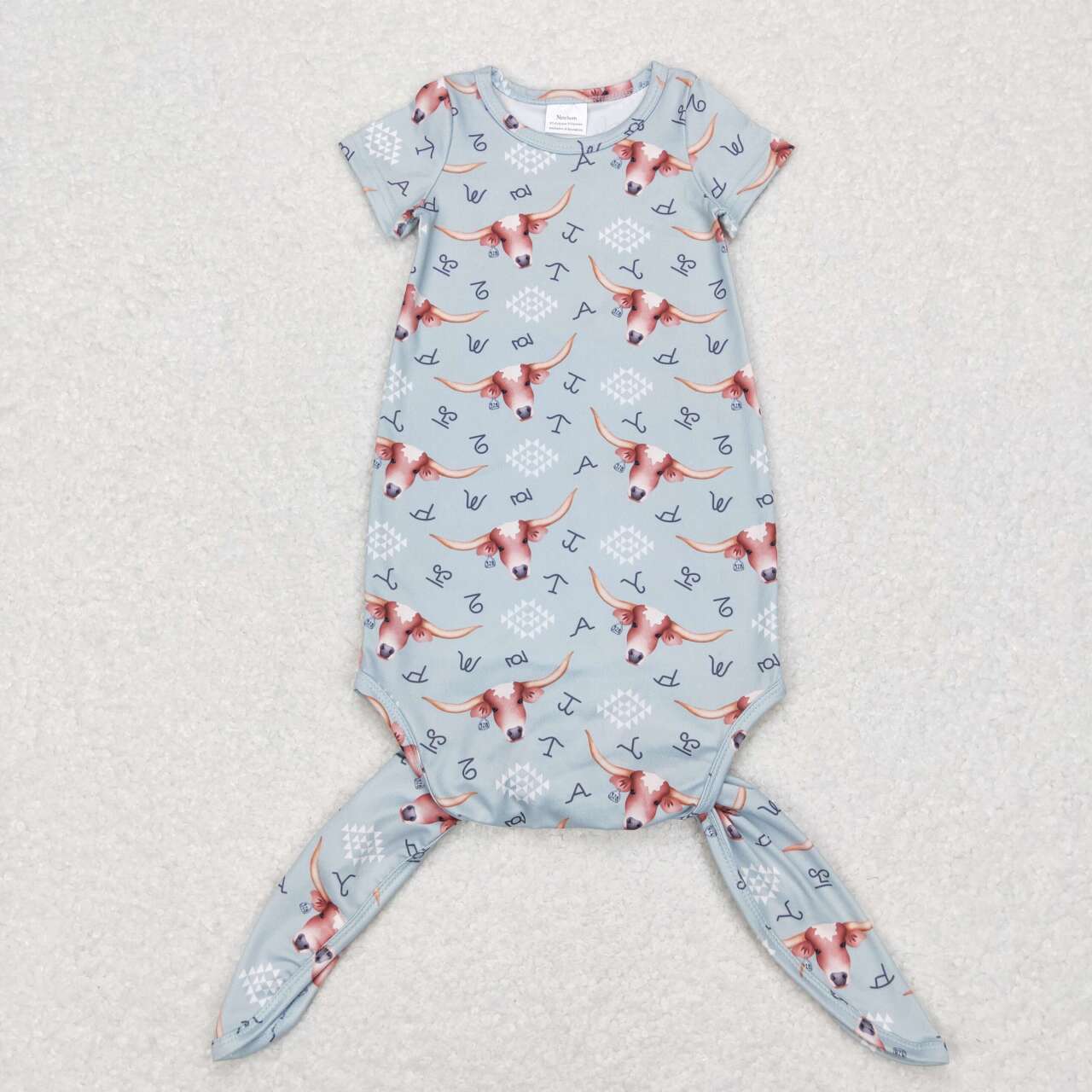 NB0029 cow blue Girls Short Sleeve Newborn Night Robe