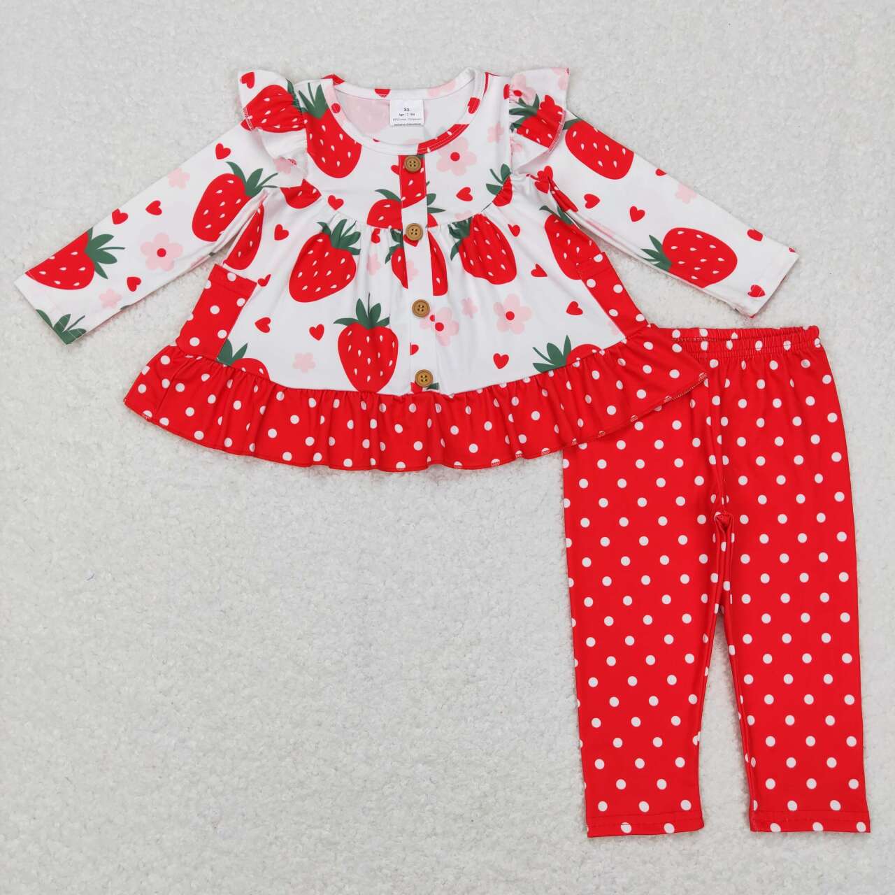 GLP0892  Pink Red Strawberry  Girls Long Sleeve Pants Outfits