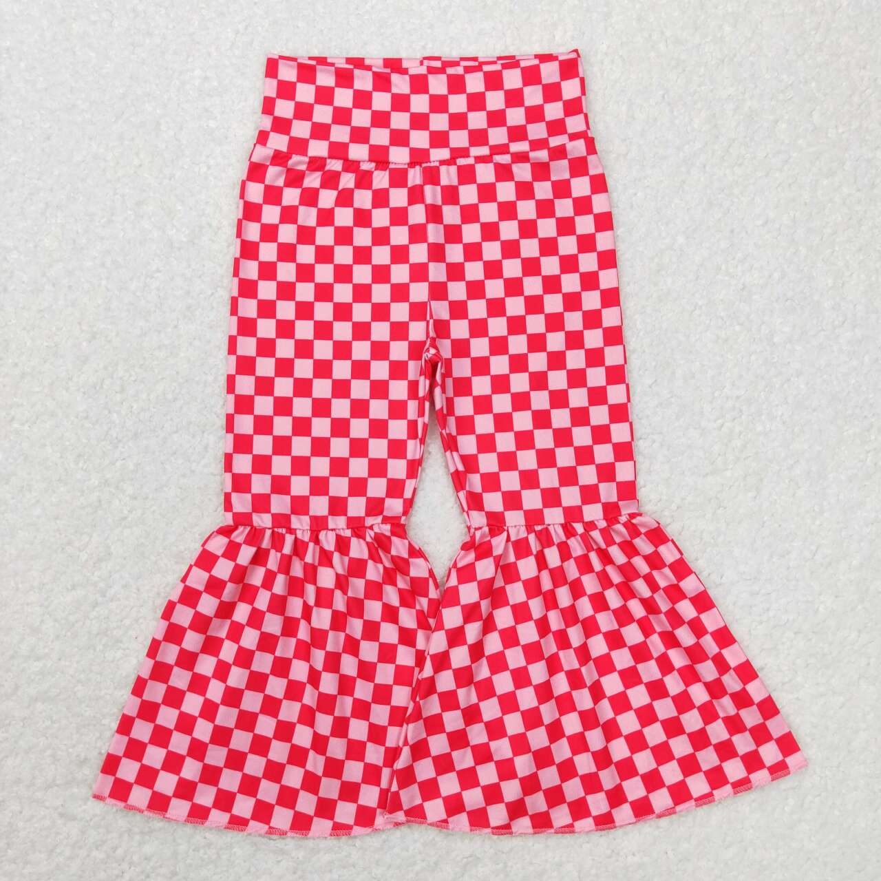 P0340 Red Plaid  Girls Legging Long Pants Bell Bottom