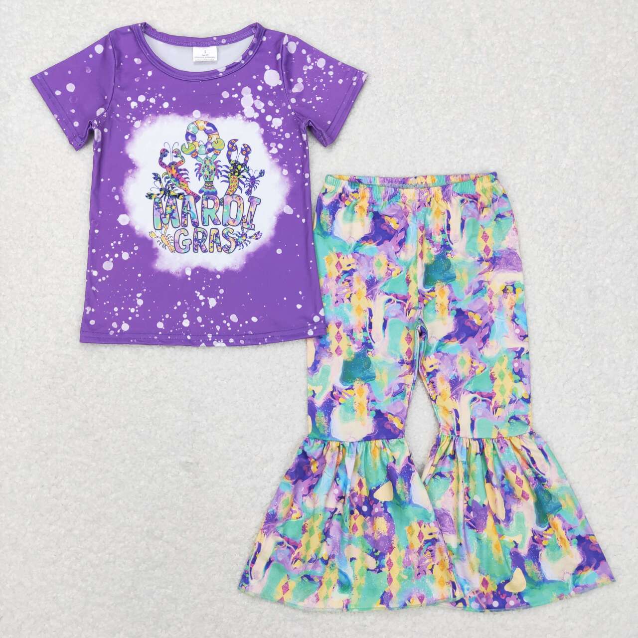 GSPO1016  Mardi gras purple  Girls Short Sleeve Pants Outfits