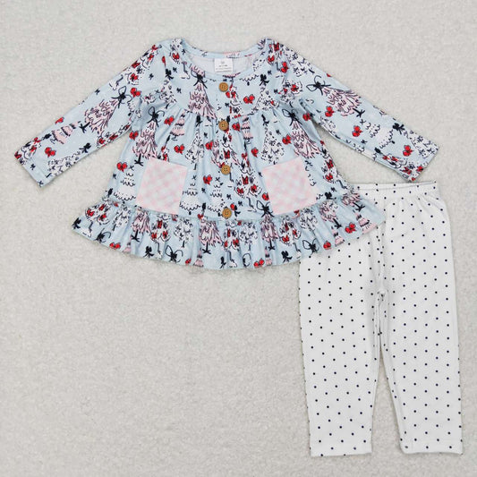 GLP0988  Christmas Blue  Girls Long Sleeve Pants Outfits