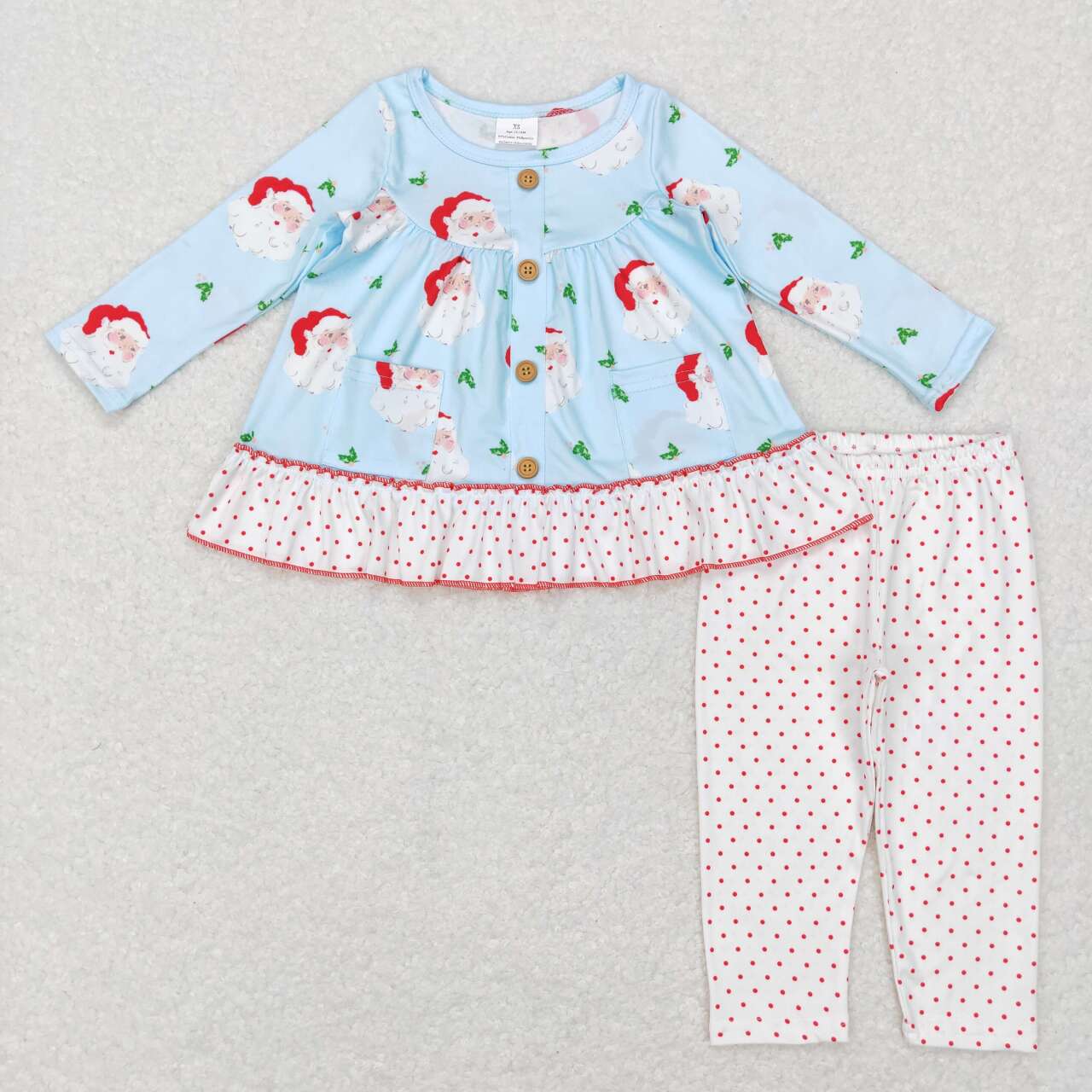 GLP0976  Christmas Blue Pink santa Girls Long Sleeve Pants Outfits