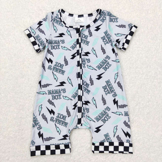 SR0563 mama's  Boy Blue Girls Short Sleeve Romper