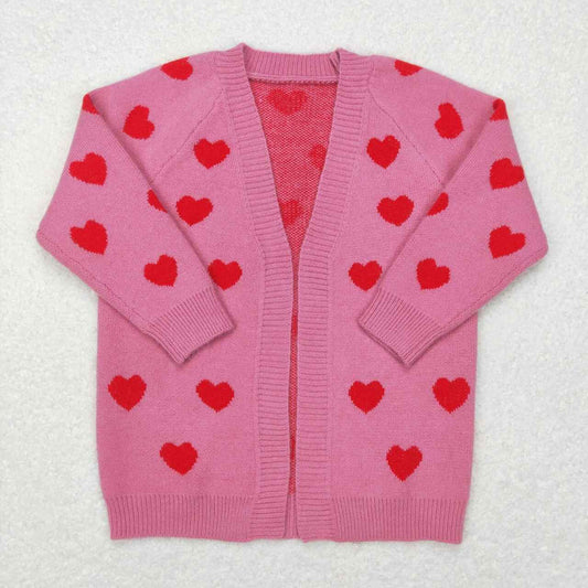 GT0372  Valentine Love Pink  Print Girls Long Sleeve Cardigan Sweater