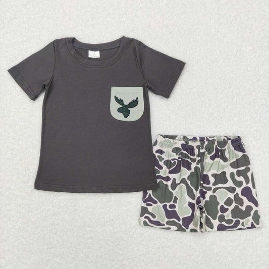 BSSO0303 green deer camo Pocket Boys Short Sleeve Shorts Outfits