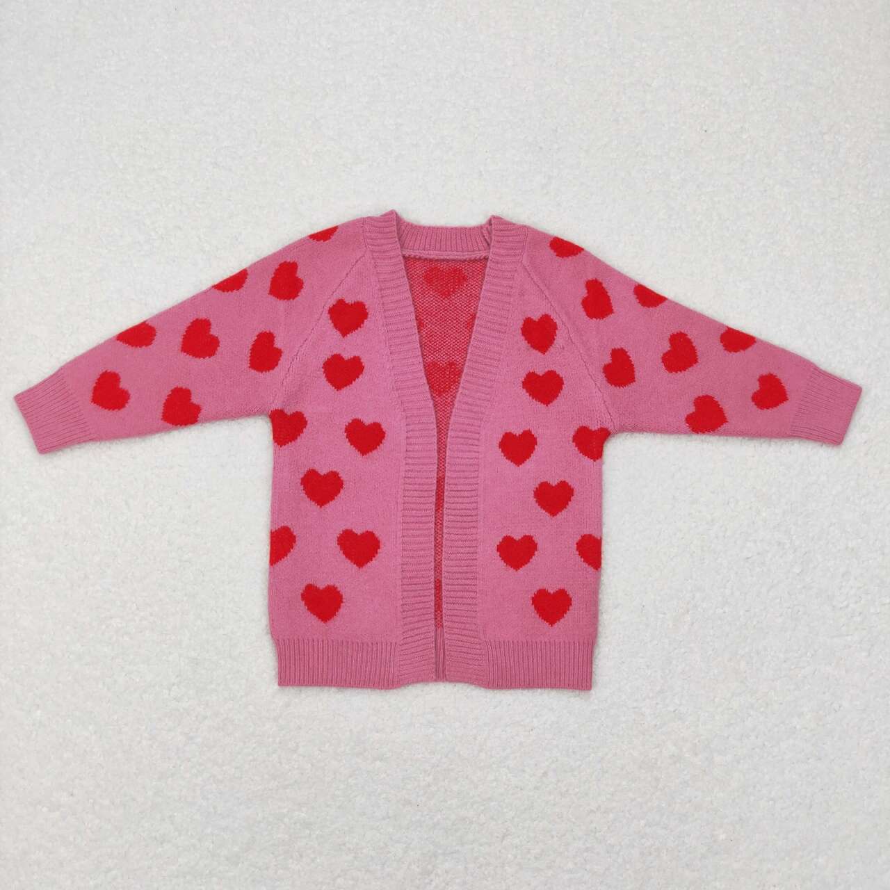 GT0372  Valentine Love Pink  Print Girls Long Sleeve Cardigan Sweater