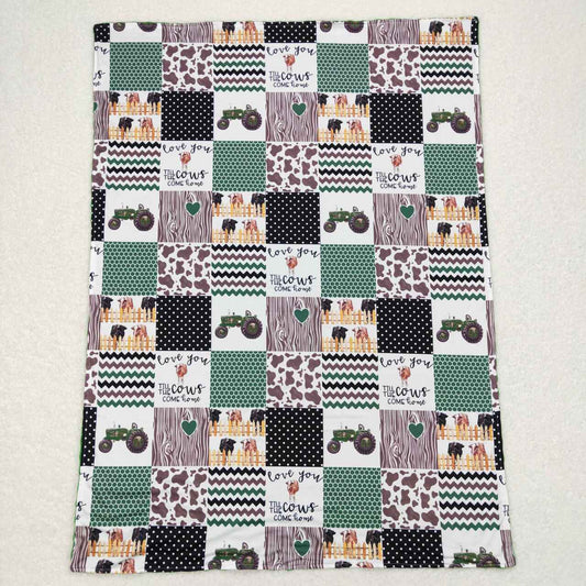 BL0096 Green Farm Cow Print Blanket