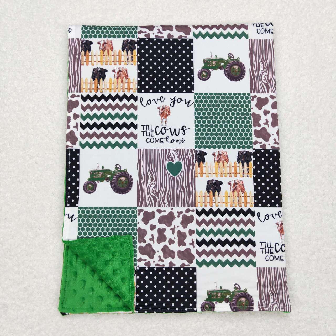 BL0096 Green Farm Cow Print Blanket