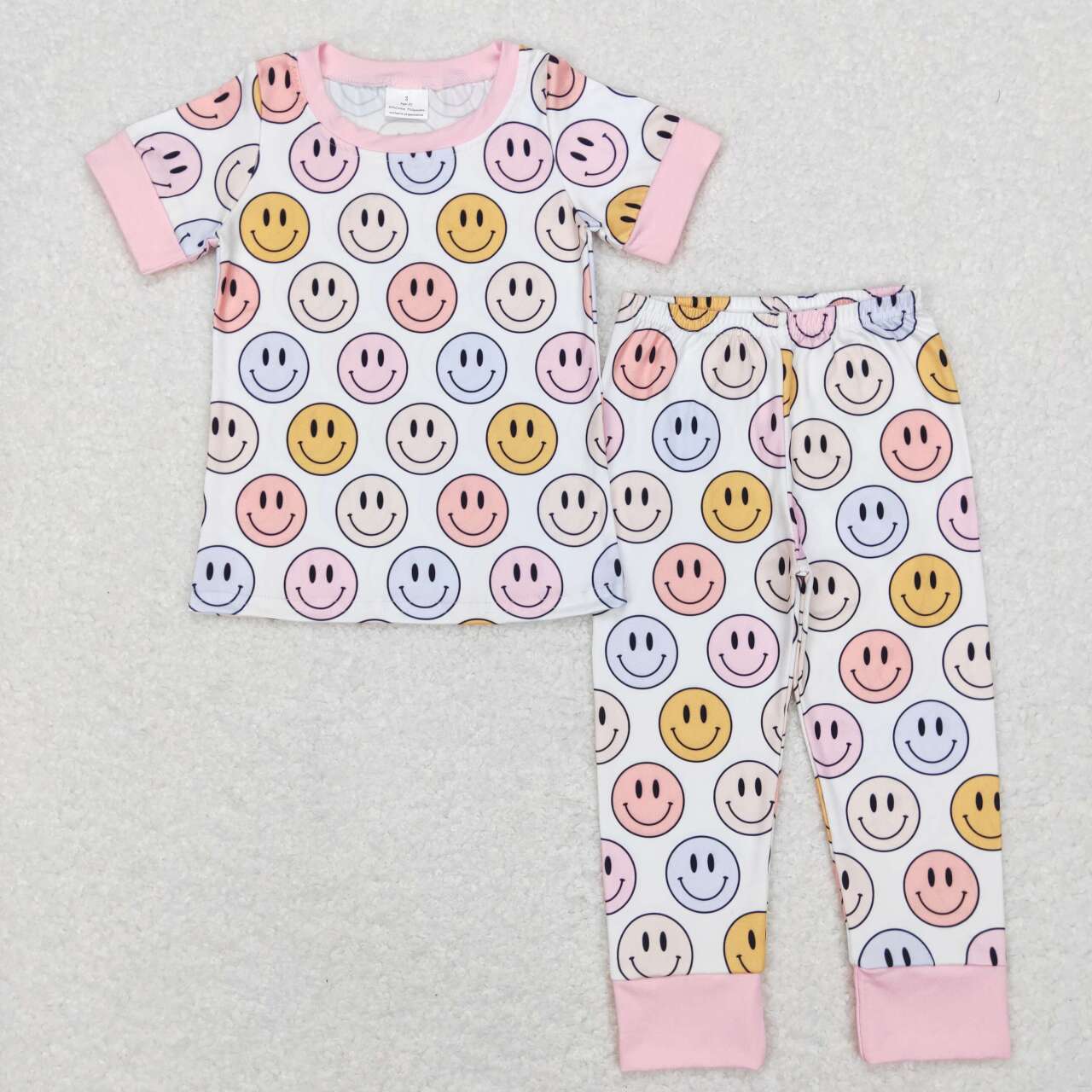 GSPO1078  Pink Smile cartoon Girls Short Sleeve Bell Bottom Pants Outfits pajamas