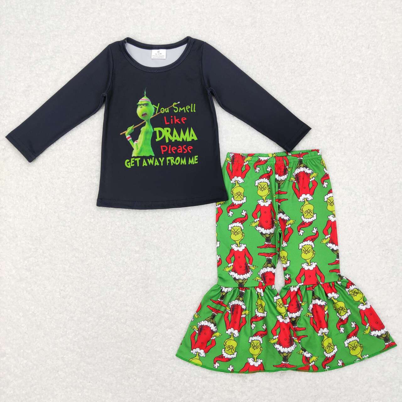 GLP0999  Christmas Green Red cartoon  Girls Long Sleeve Pants Outfits