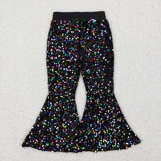 P0329 Black Sequin Bell-bottom Kids Long Pants