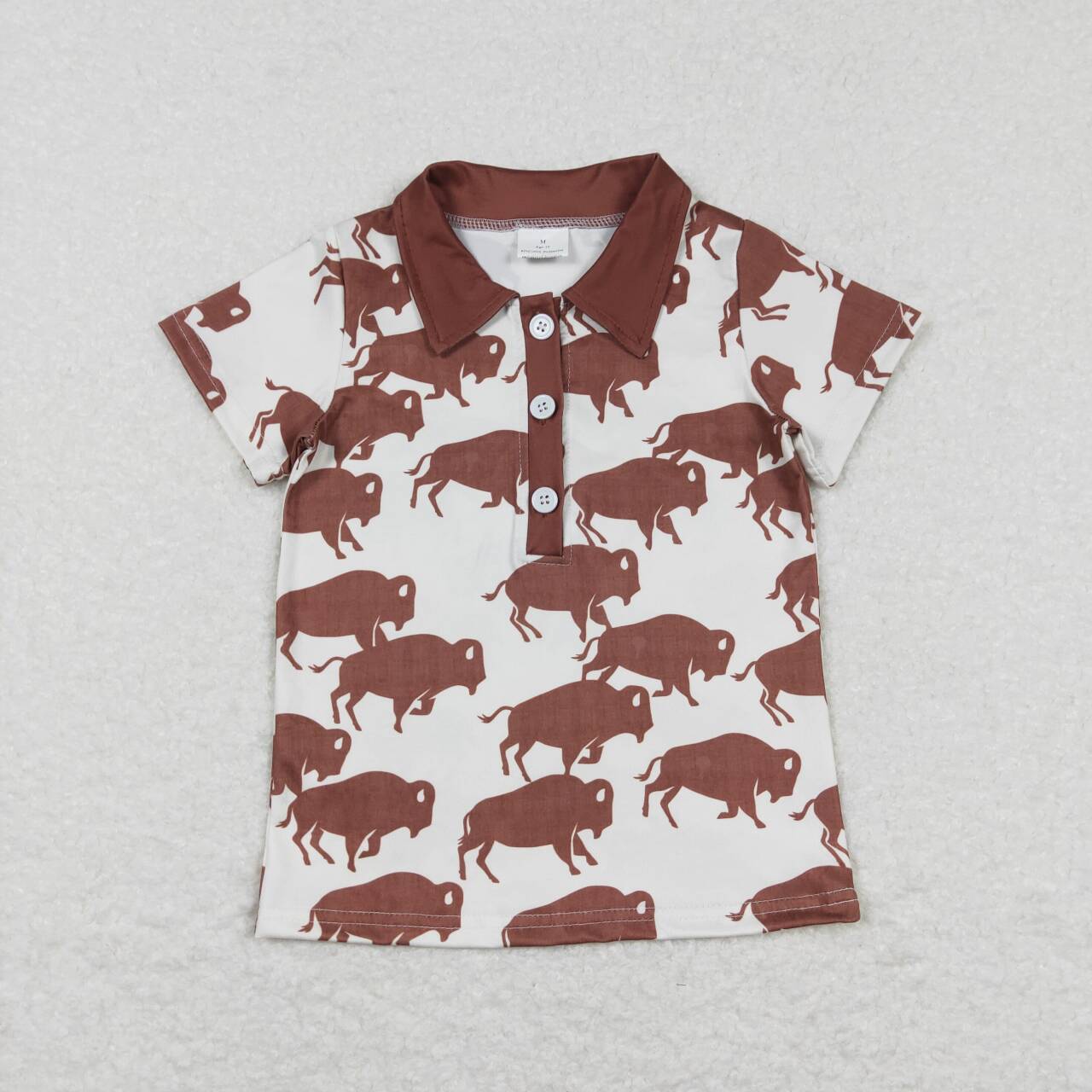 BT0175 Brown Highland Cow Boys Short Sleeve Top Collar T-Shirts