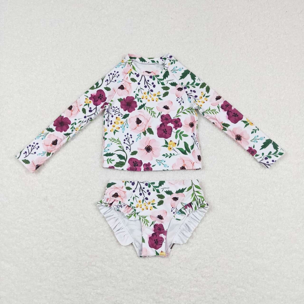 S0180 Pink Floral  Girls Swimming Bathing Suits Swimsuits