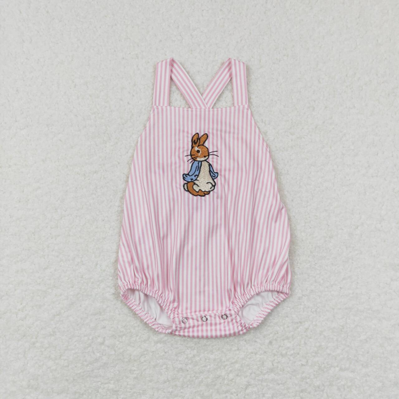 SR0462  Easter Rabbit  Pink Embroidery  Girls Short Sleeve Romper