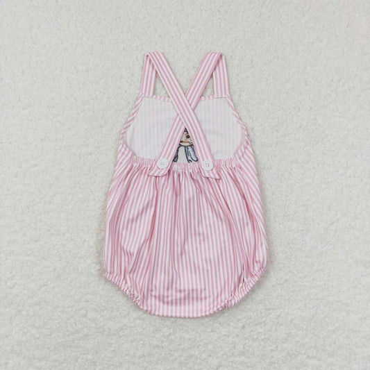 SR0462  Easter Rabbit  Pink Embroidery  Girls Short Sleeve Romper