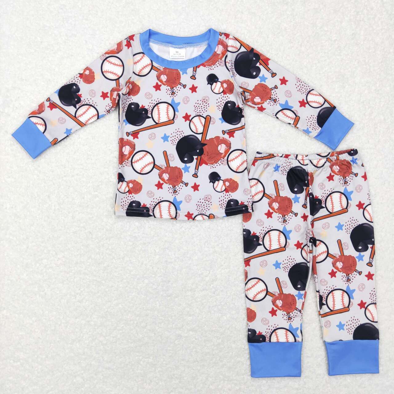 BLP0418 Blue softball  Boys Long Sleeve Pants Outfits Pajamas