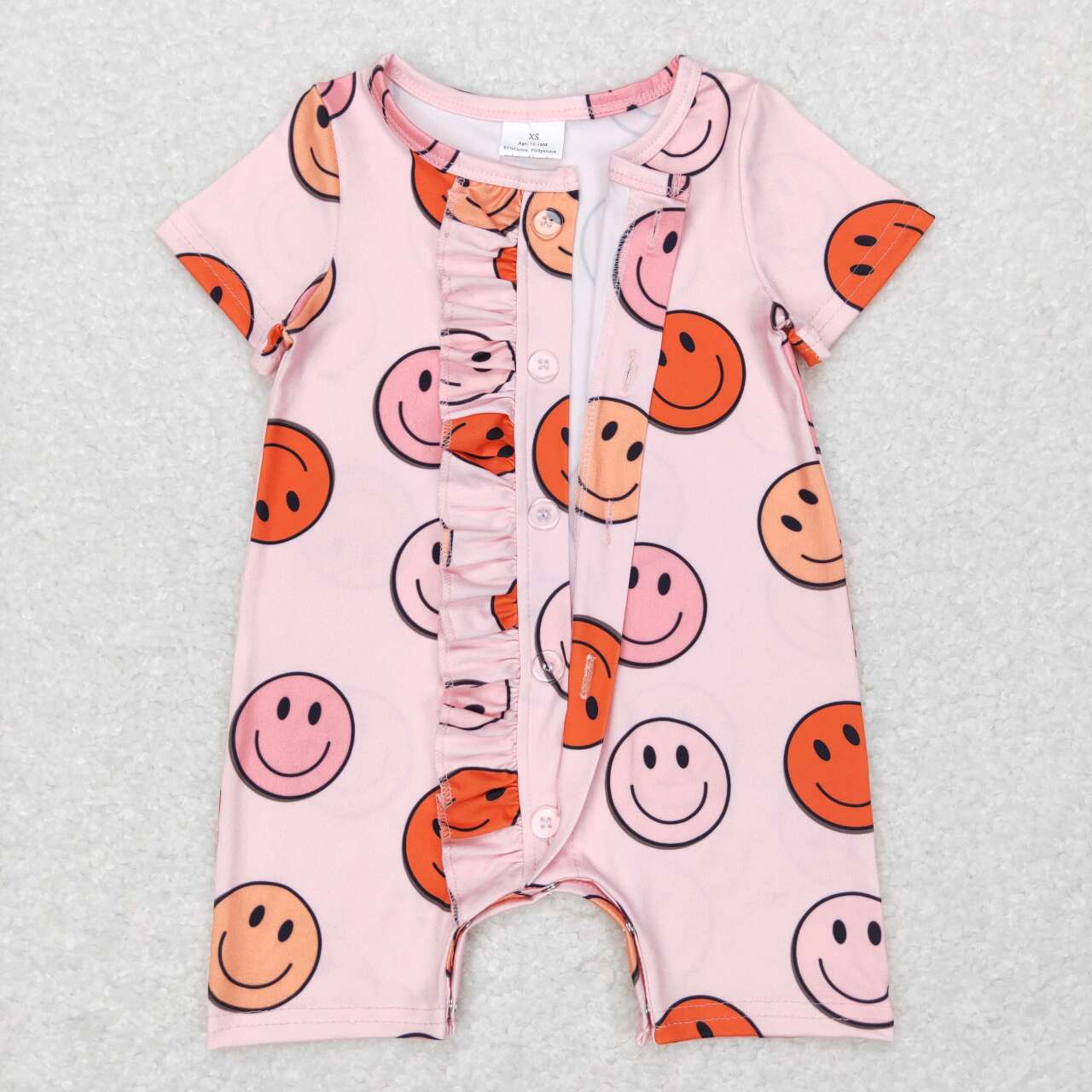 SR0524   Pink Smile Zipper  Girls Short Sleeve Romper