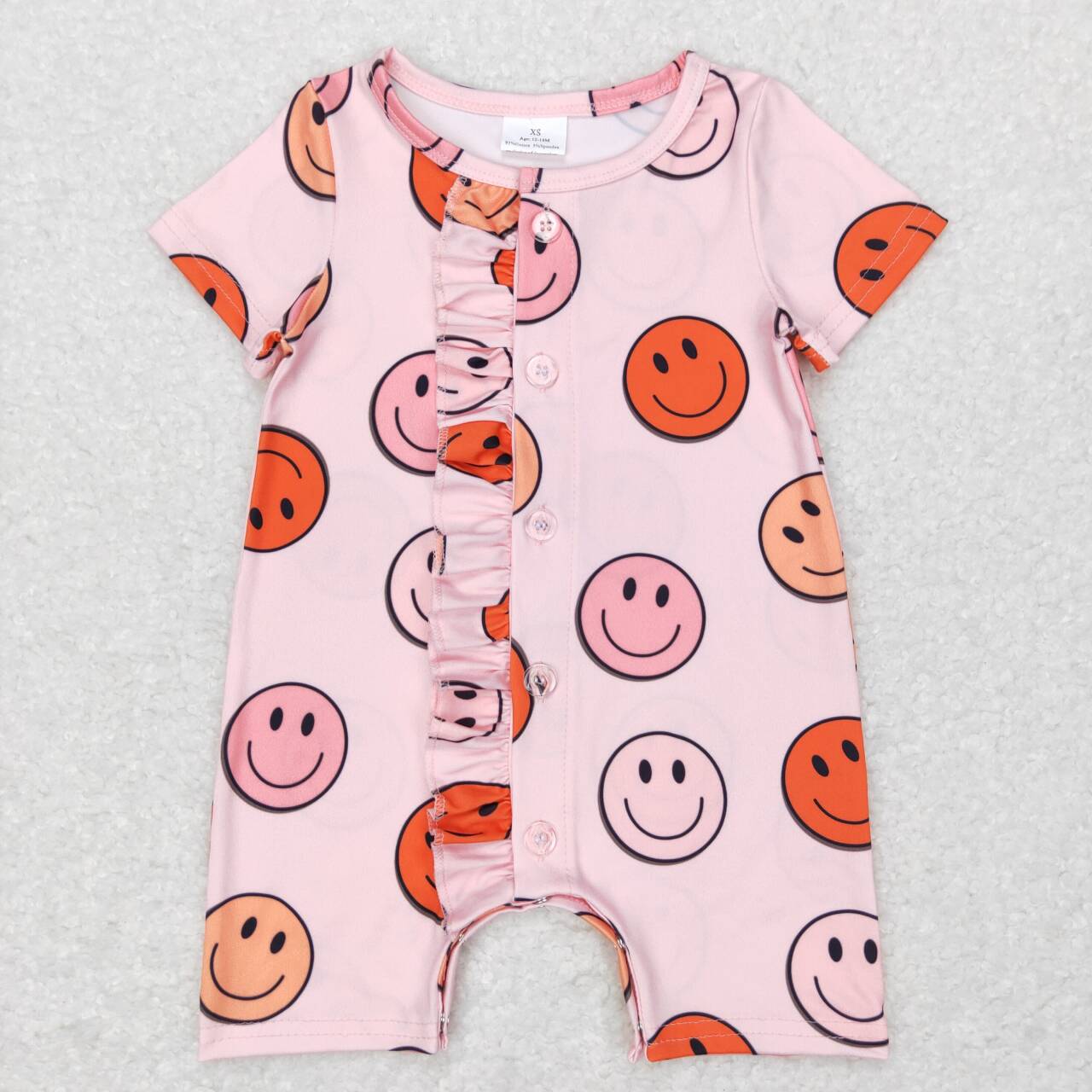 SR0524   Pink Smile Zipper  Girls Short Sleeve Romper