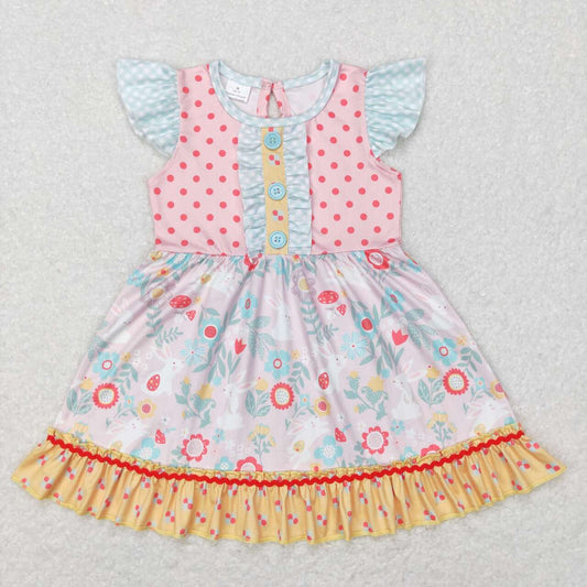 GSD0491   Easter  Pink Rabbit   Girls Short Sleeve Dresses