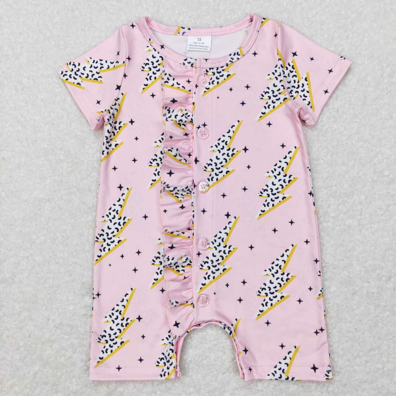 SR0523   Pink  Zipper  Girls Short Sleeve Romper