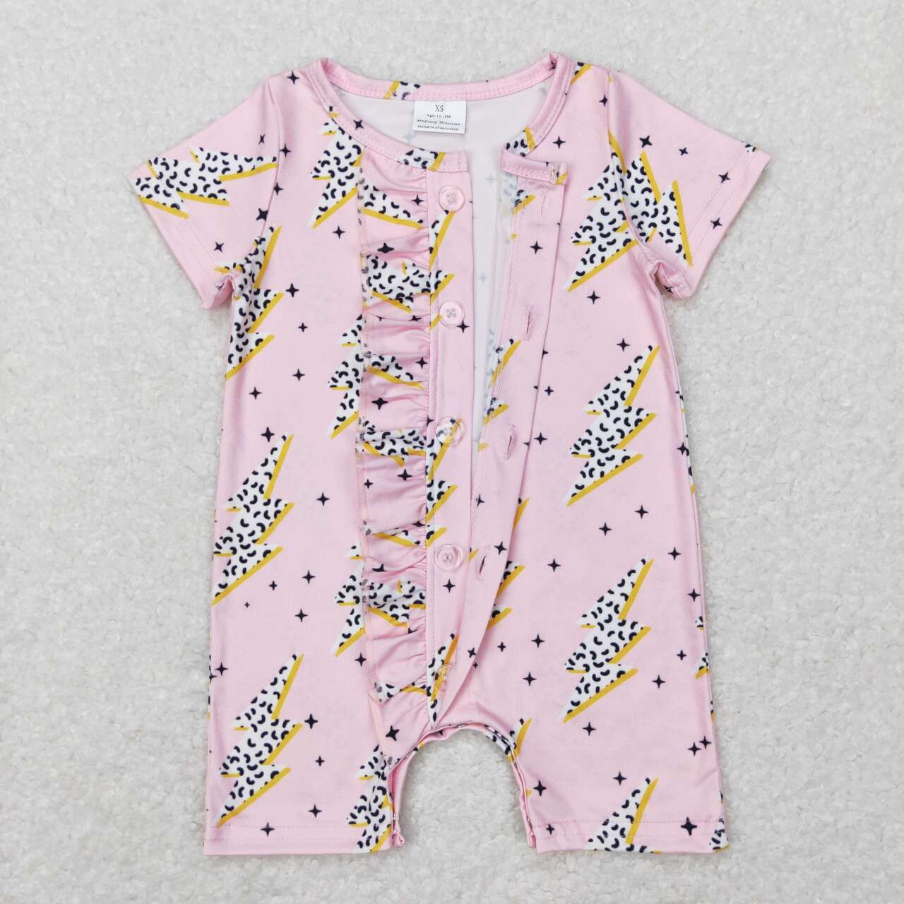 SR0523   Pink  Zipper  Girls Short Sleeve Romper