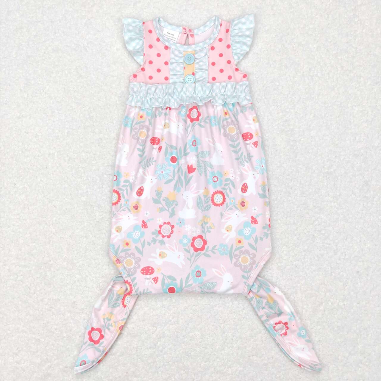 NB0033   Easter  Pink Rabbit    Girls Short Sleeve Newborn Night Robe