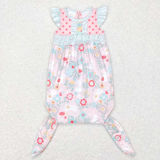 NB0033   Easter  Pink Rabbit    Girls Short Sleeve Newborn Night Robe