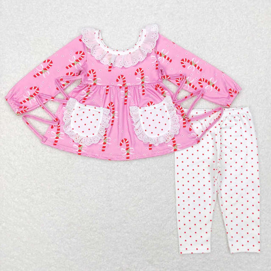 GLP0883  Christmas Pink  Pockets Girls Long Sleeve Pants Outfits